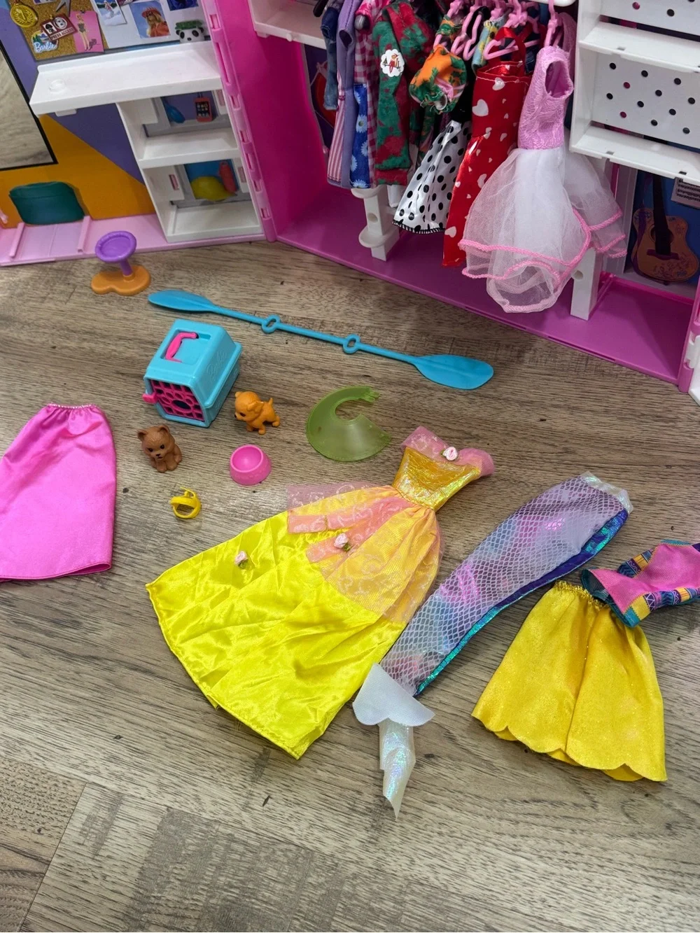 Barbie Pink Play Closet Carry Case with Yellow & Pink Dresses